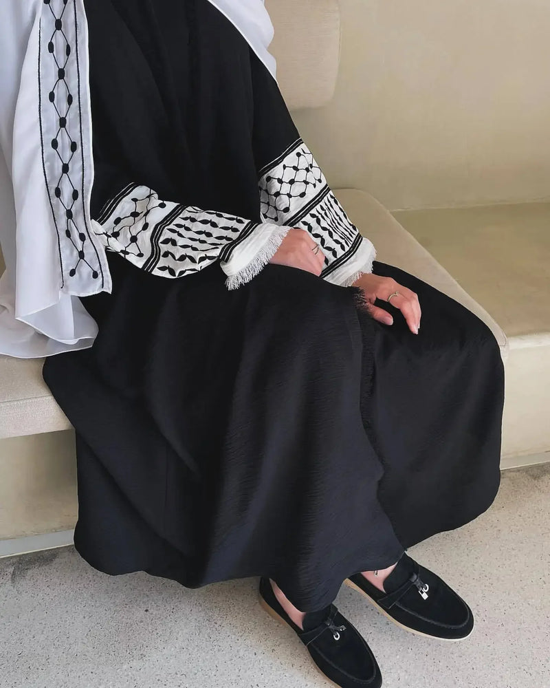 2024 New Soft Crepe Ticking Palestine  Abaya