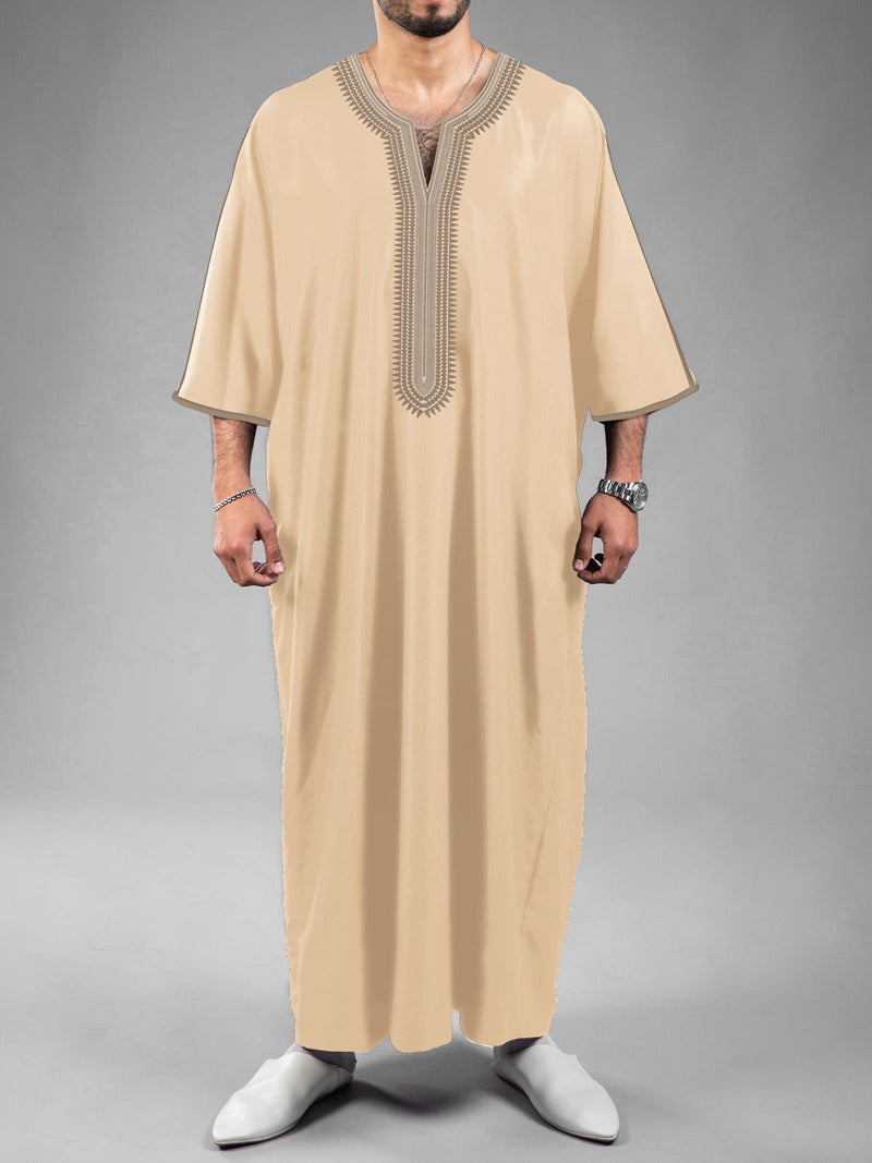 Solid Color Embroidered Moroccan Men's Robe