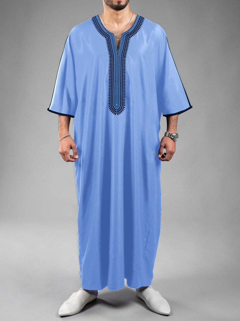 Solid Color Embroidered Moroccan Men's Robe