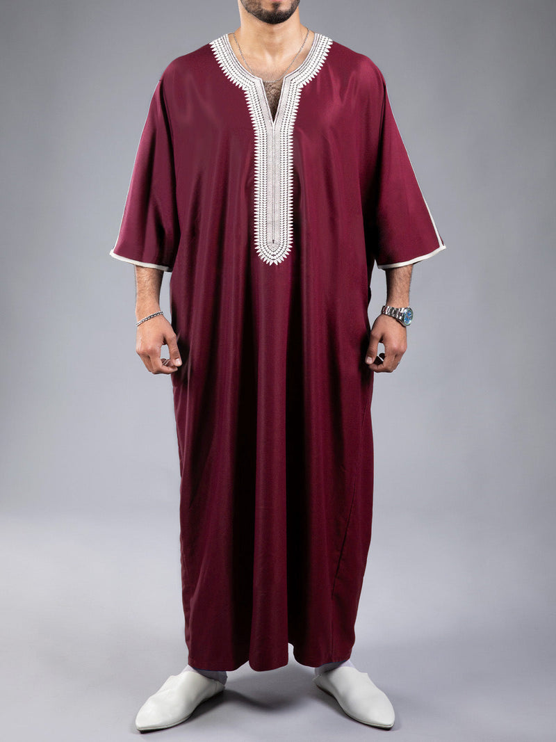 Solid Color Embroidered Moroccan Men's Robe