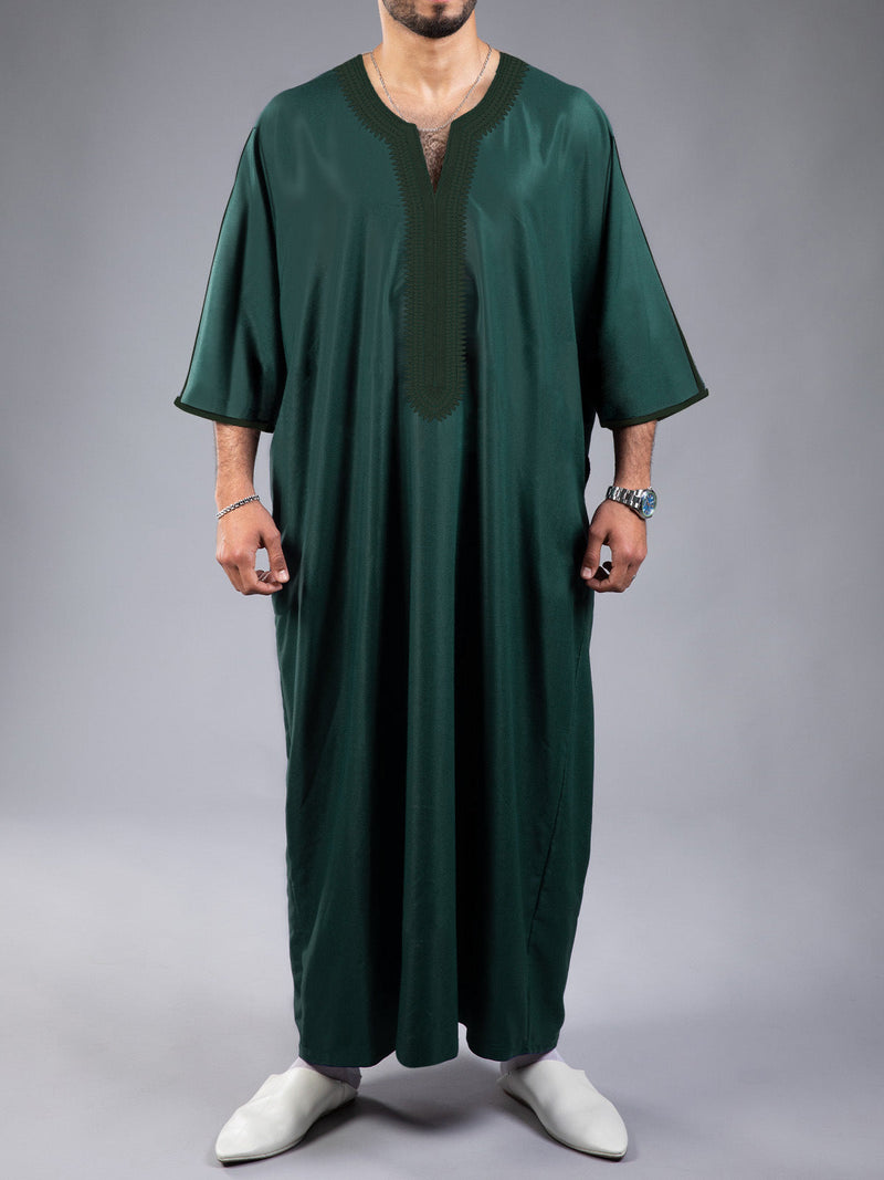 Solid Color Embroidered Moroccan Men's Robe