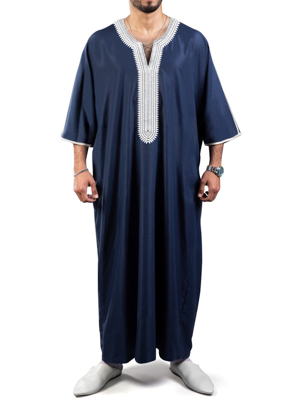 Solid Color Embroidered Moroccan Men's Robe