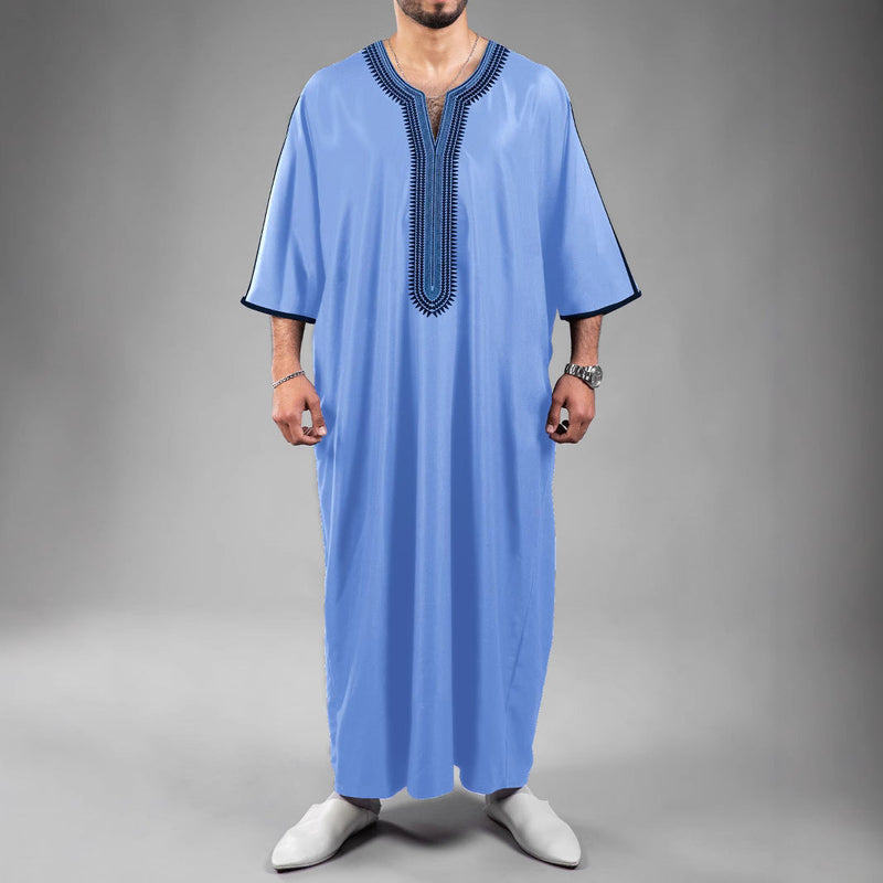 Solid Color Embroidered Moroccan Men's Robe