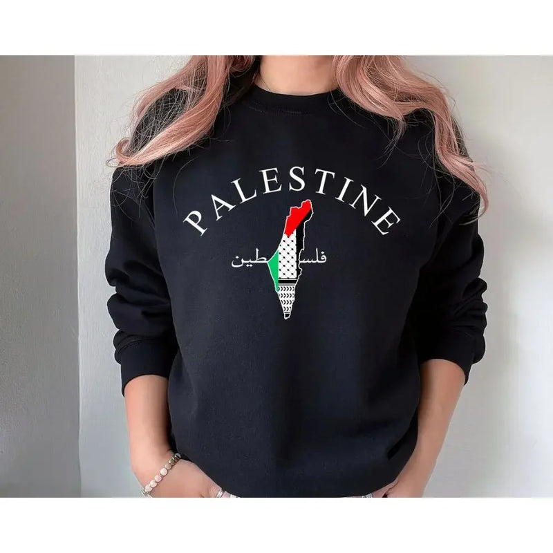 Palestine Map T-Shirt White/Black