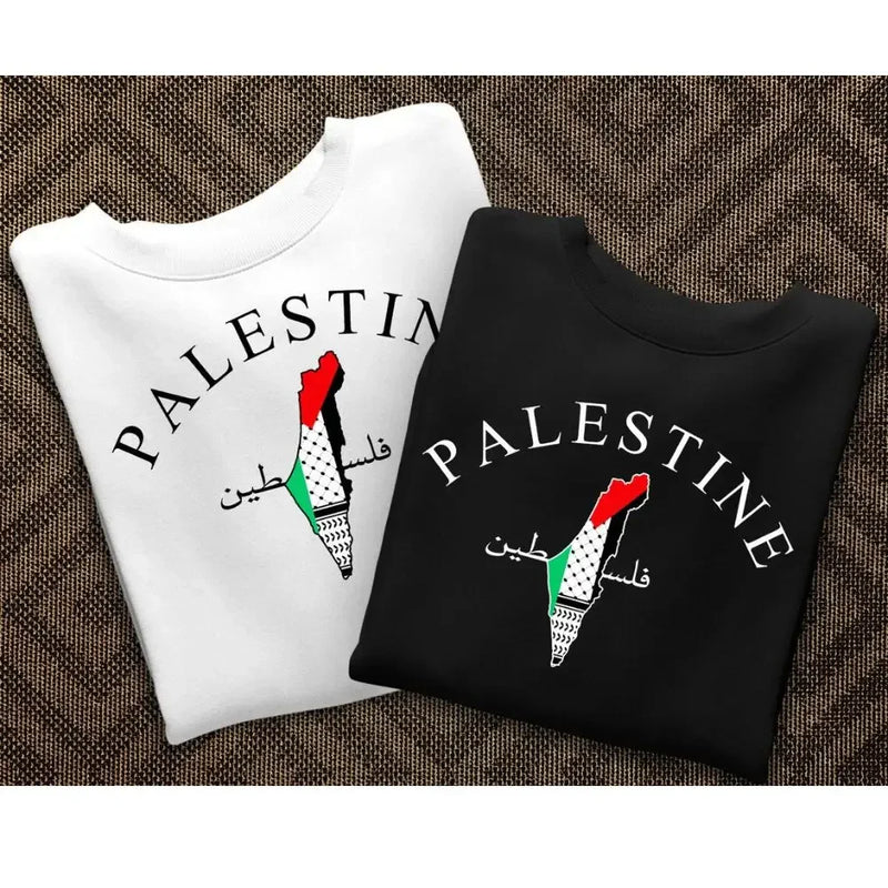 Palestine Map T-Shirt White/Black