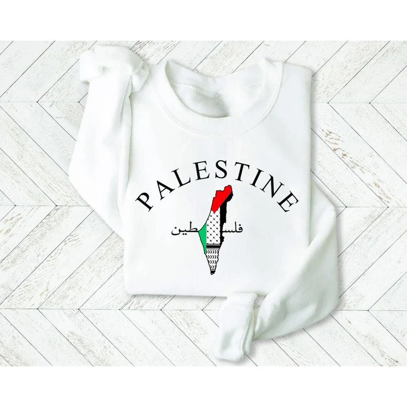 Palestine Map T-Shirt White/Black